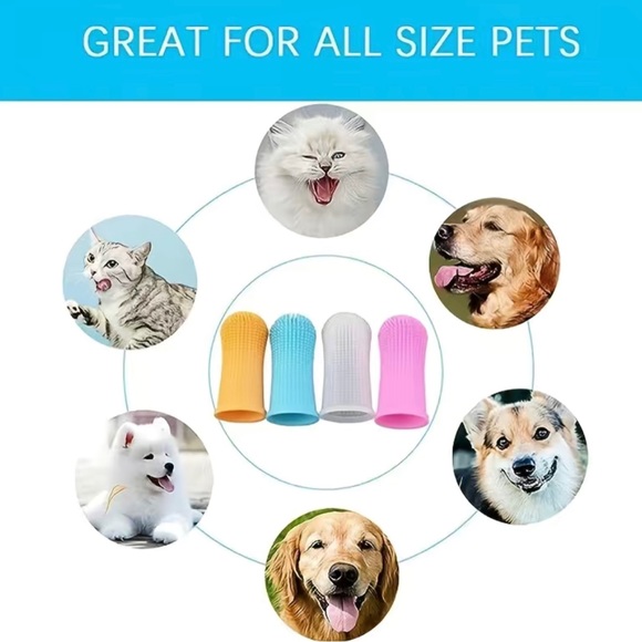 🛍️Pink Silicone Fingertip Pet Toothbrush For Dogs Cats - Picture 3 of 3